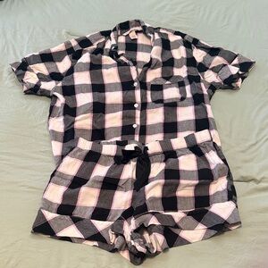 Victoria's Secret Black and Pink Plaid Pajama Top